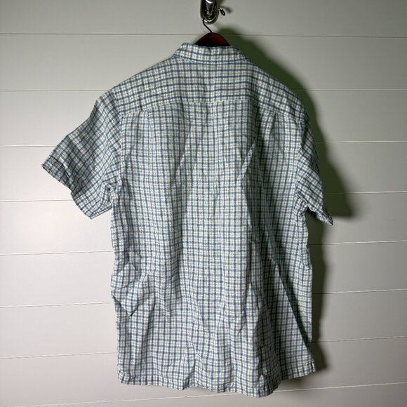 Double RL Ralph Lauren Short Sleeve Blue & White Check Linen Blend Size Large - Picture 6 of 15